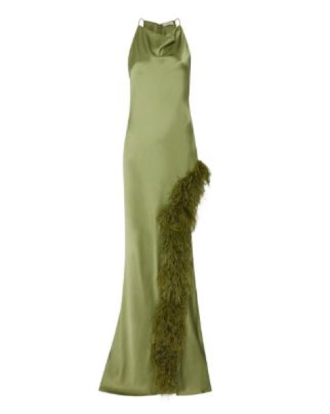 lapointe green dress LAPOINTE Lightweight Satin Dress With Feathers main image 0