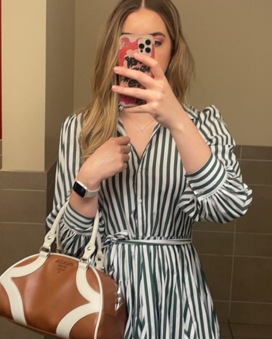 Maje Green & White Striped Mini Dress by Maje - Pickle