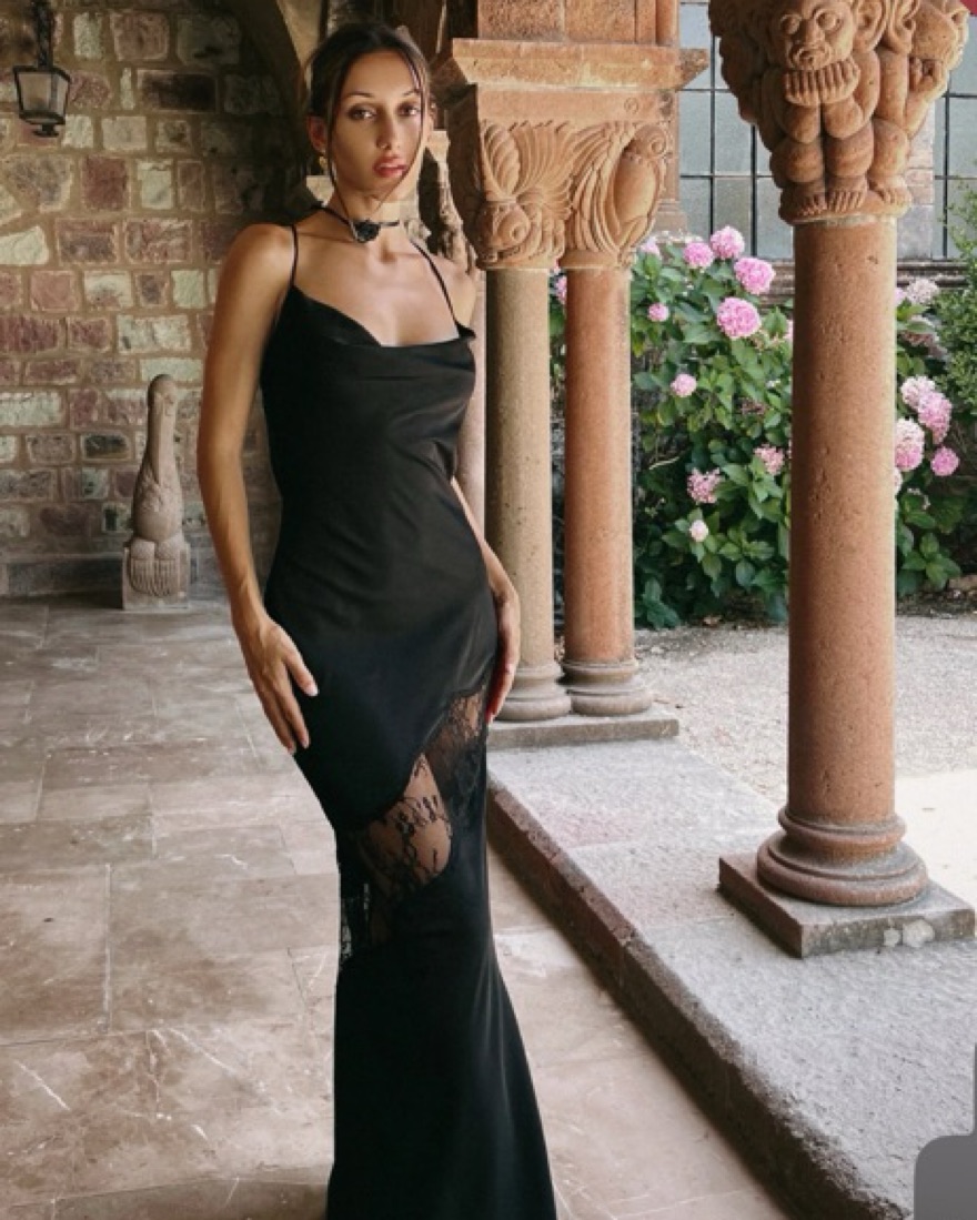 meshki chandra lace dress Chandra Lace Detail Satin Dress Black by Meshki
