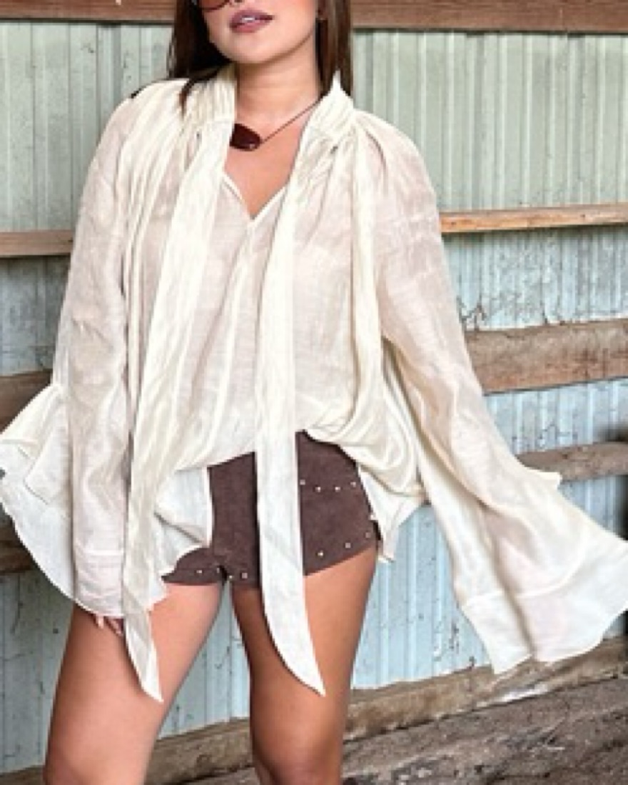 H&M Sheer Tie Neck Blouse by H&M | Pickle