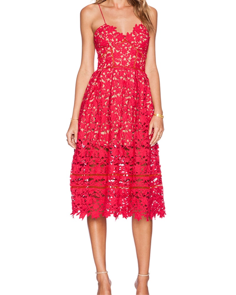 Self-Portrait Azalea Red Midi Dress by Self Portrait - Pickle