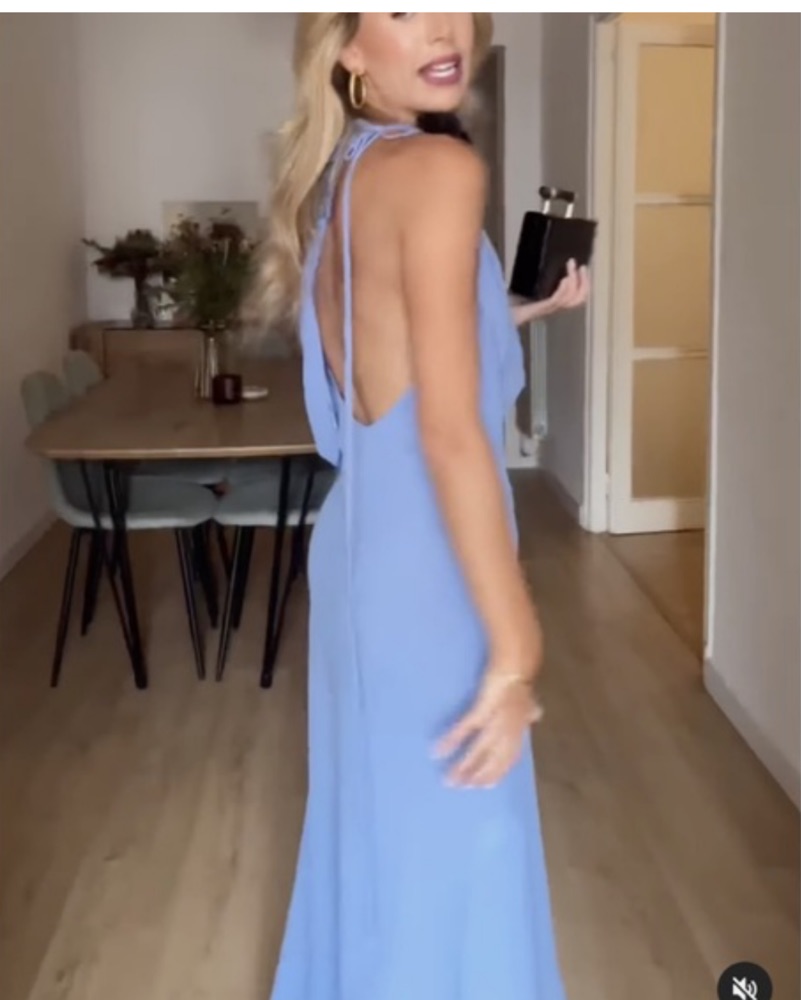 Blue Sheer Cape Drape Dress Midi by Helsa - Pickle