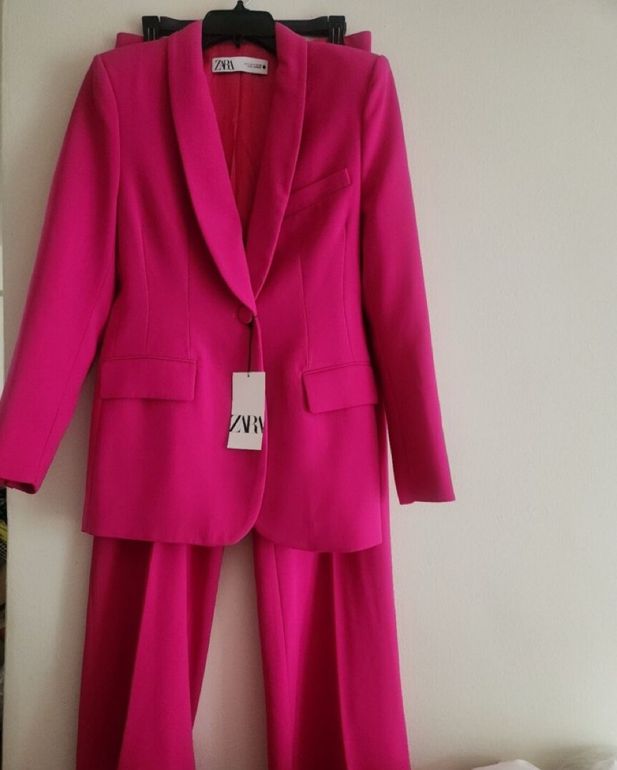 pink dress pants zara Zara Pink Satin Dress Pants SZ M high waist belt Loop Slash pockets pristine