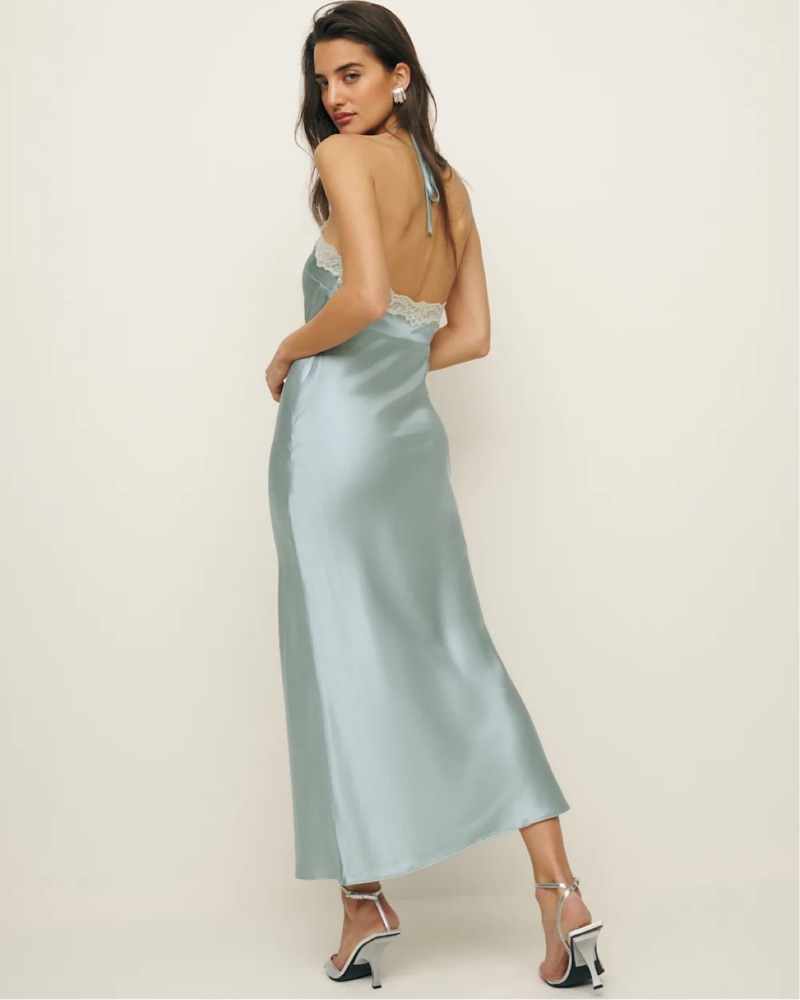 Reformation -Aara Aquamarine Silk Dress by Reformation / - Pickle