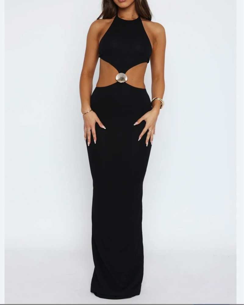White Fox Black Shell Cut-Out Maxi Dress by White Fox Boutique - Pickle