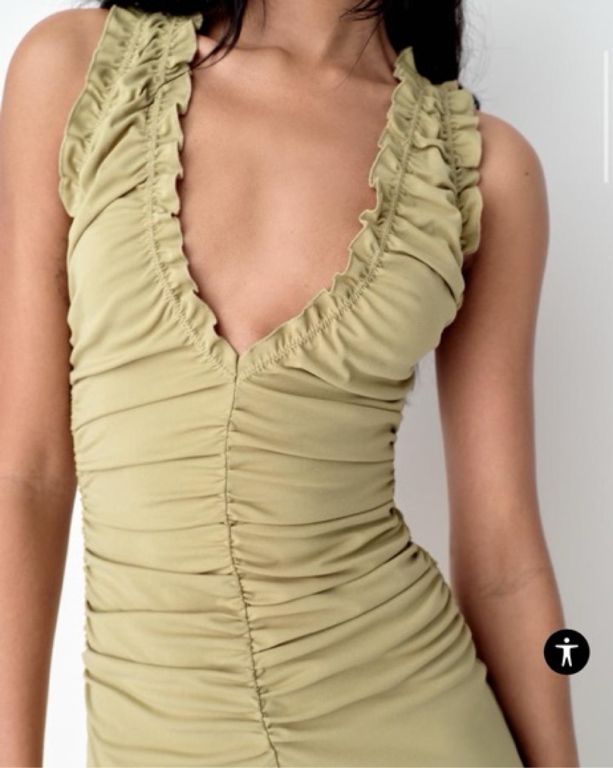 green ruched dress zara Zara Green Ruffle Midi Dress by Zara