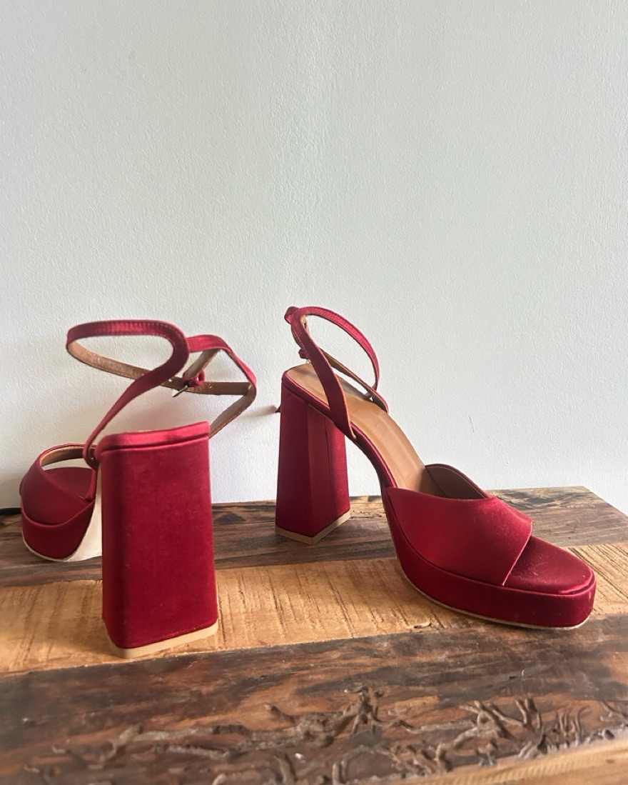 Staud Red Satin Platform Heels | Pickle