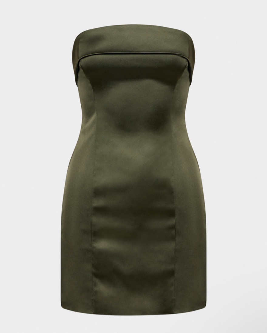 olive green tube dress Taylor Tube Maxi Dress, in Moss Green Luxe Satin, Size: Medium | Show Me Your Mumu main image 0