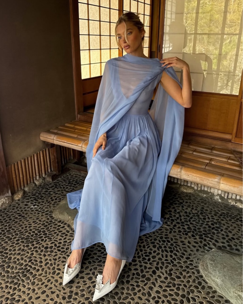 sachin and babi light blue dress Spaghetti Strap Sleeveless Chiffon Beach Floral Dress With Ruffle main image 1