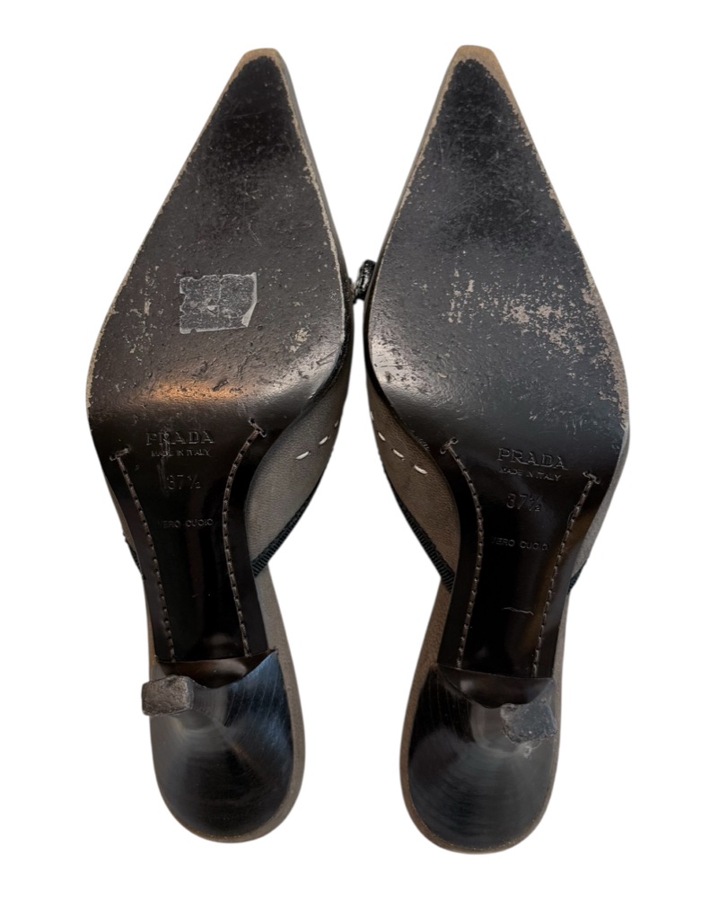 Vintage 2000s Prada Kitten Heel Mules by Prada - Pickle