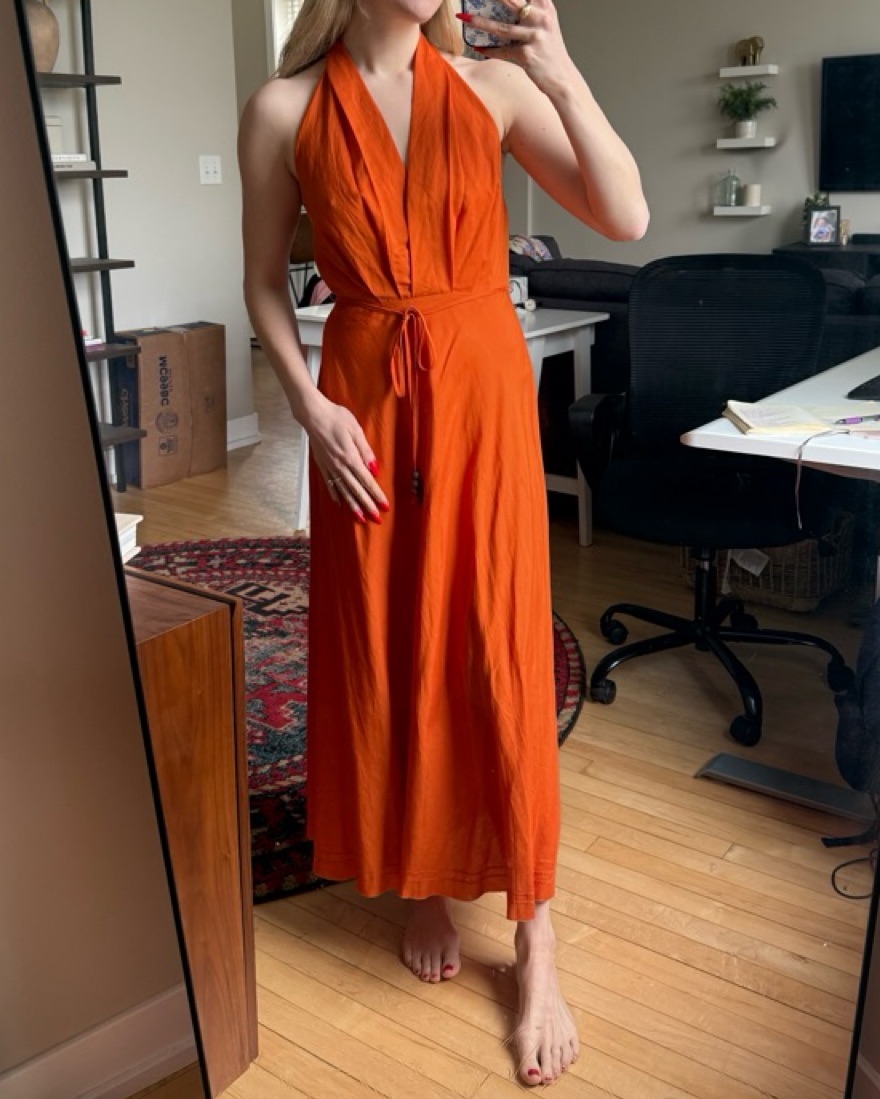 Orange Linen Halter Maxi Dress by Zara - Pickle