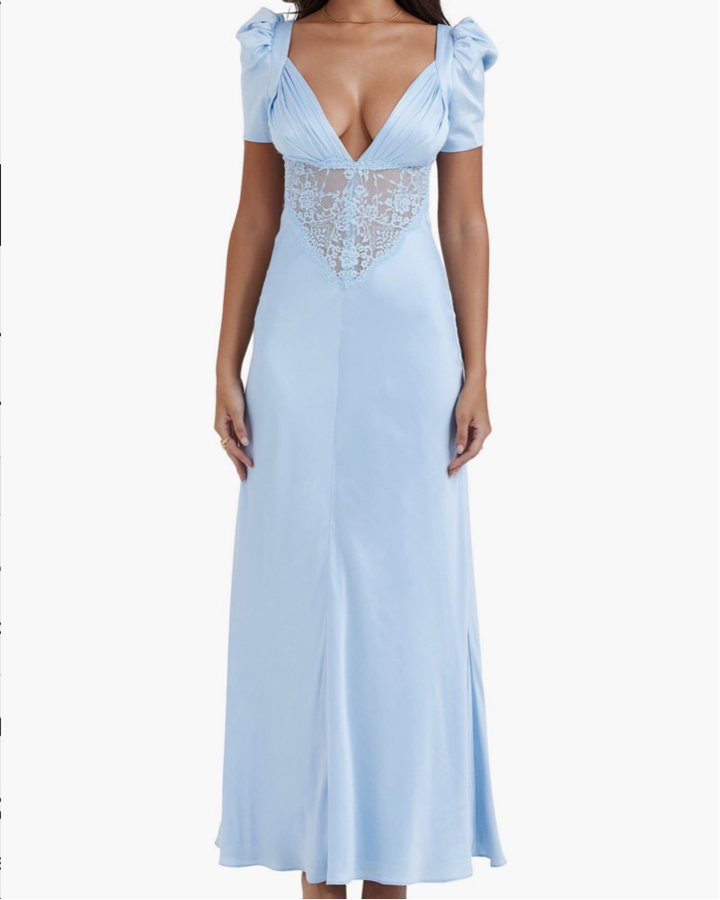 house of cb blue ruffle dress House Of CB Ariela Ruffle Maxi Dress Blue