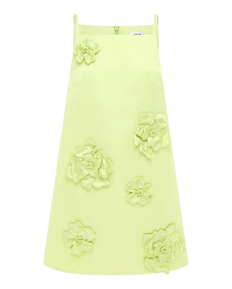 leo lin leia petal mini dress LEO LIN Green Satin Floral Leia Mini Dress