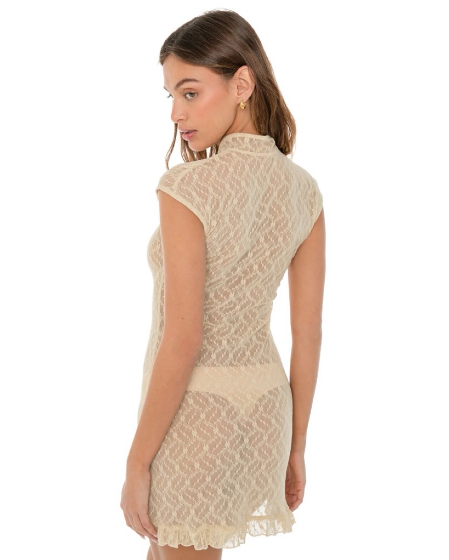 beige lace summer dress Embroidered Lace Trim Midi Dress