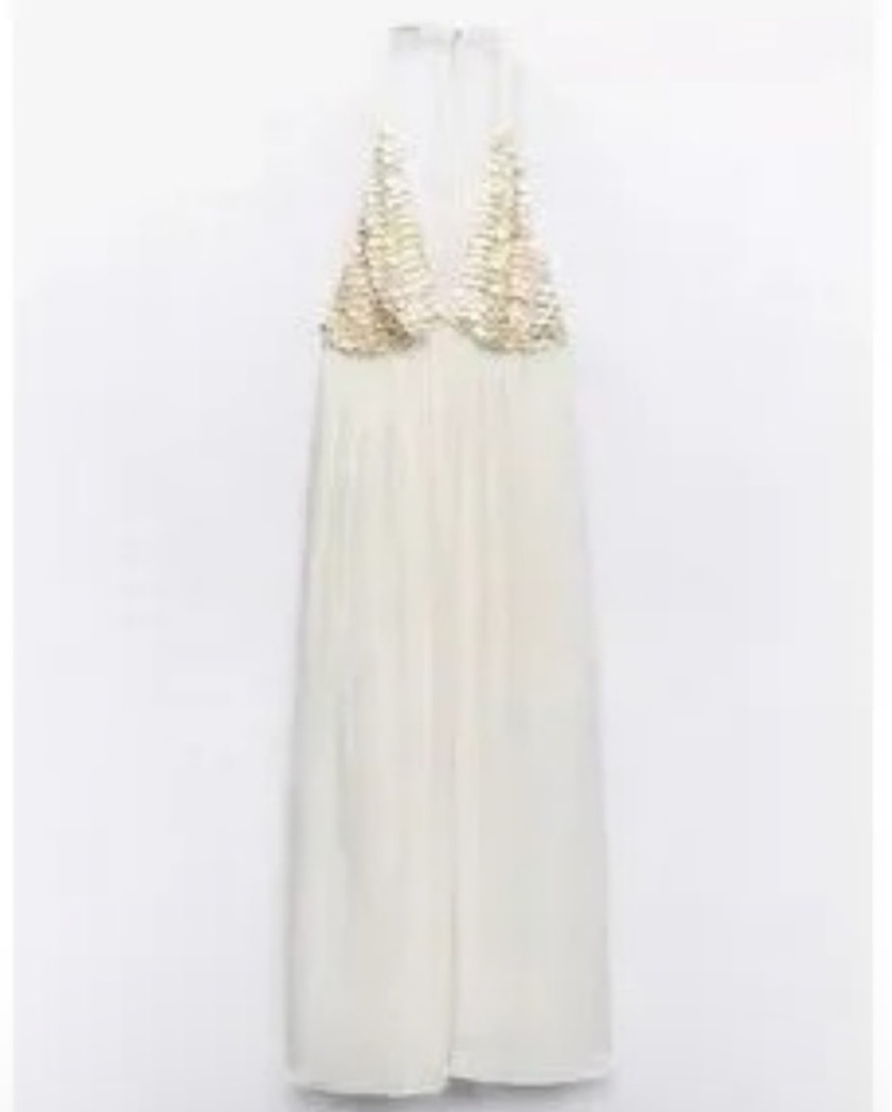 Elegant Seashell Halter Maxi Dress by No Brand - Pickle