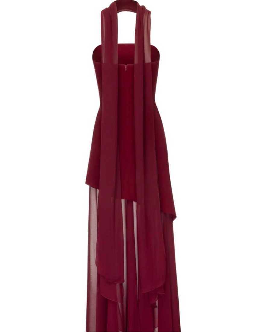 burgundy maxi dress with scarf Long Sleeve Velour Gown With Scarf 12 / Merlot