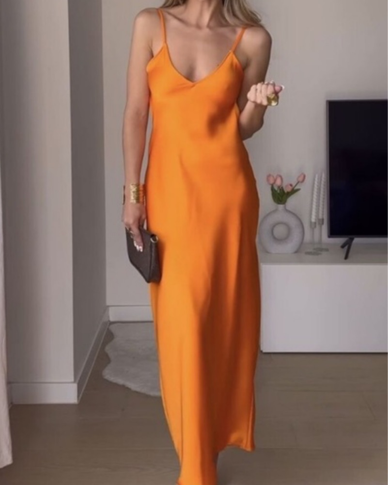 zara orange dress ASYMMETRIC SATIN MIDI DRESS - Orange