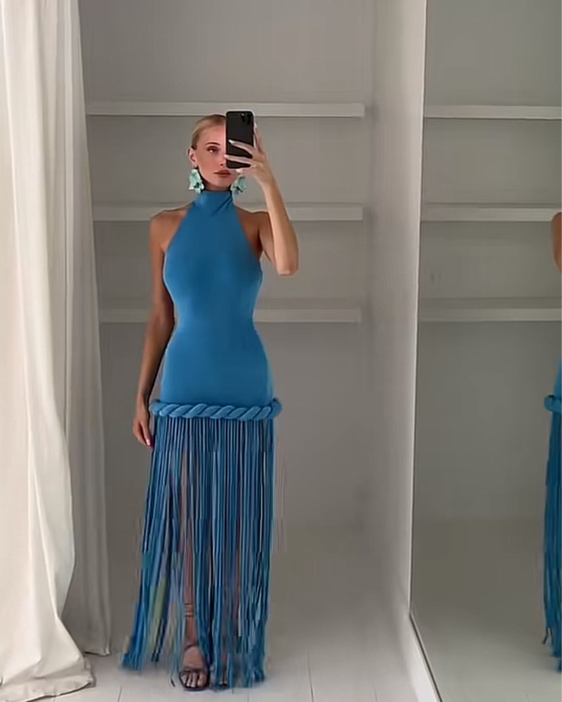 Blue Fringe Wedding Guest Dress by Cult Gaia - Pickle