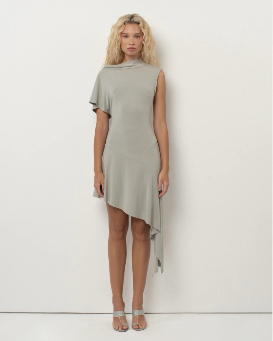 silver label dress Grey PLT Label Grey Sequin Asymmetrical Plunge Maxi Dress