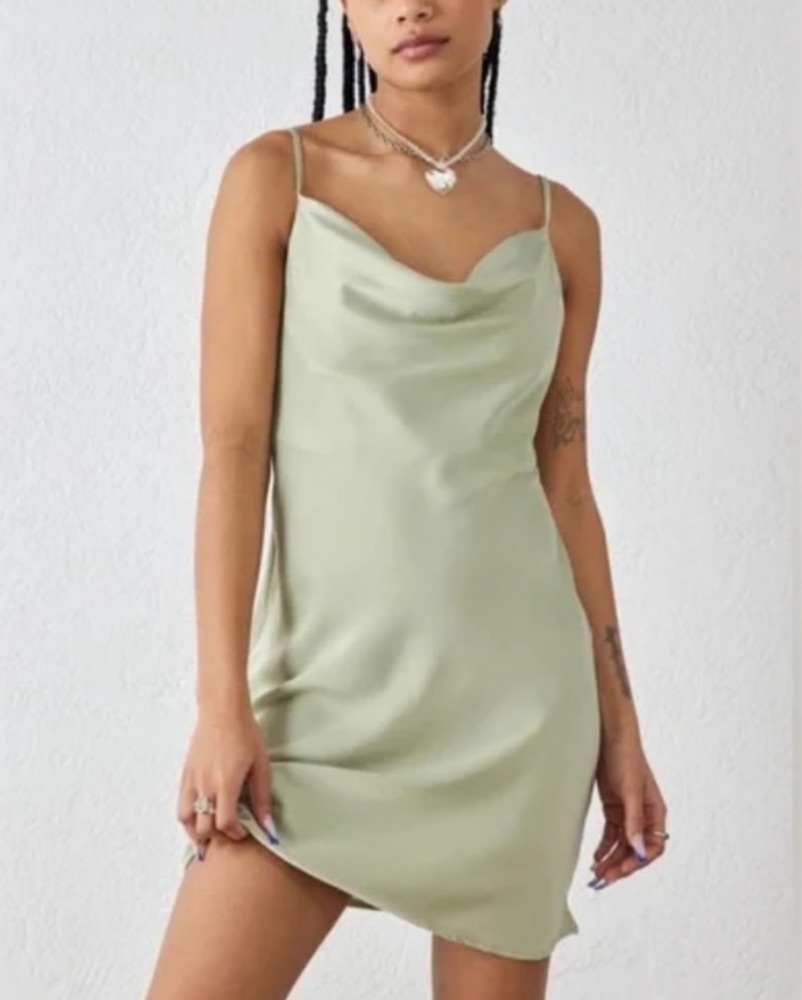 Mallory Cowl Neck Sage Green Slip Dress by Urban Outfitters - Pickle