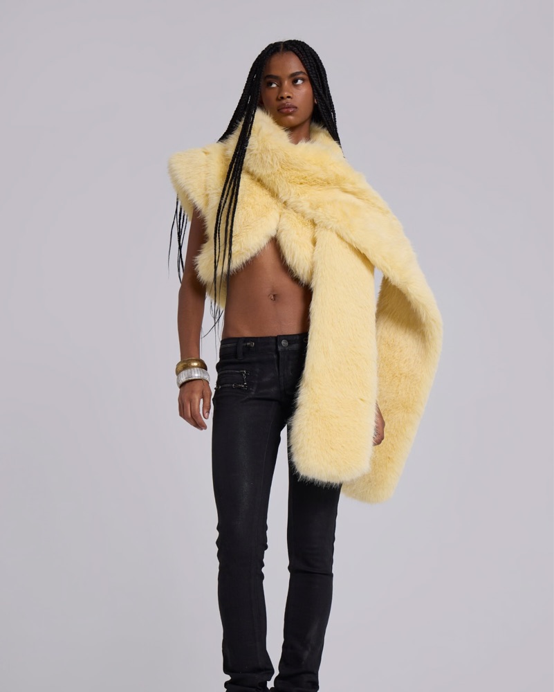 Yellow jaded London Fur Vest And Scarf by Jaded London - Pickle