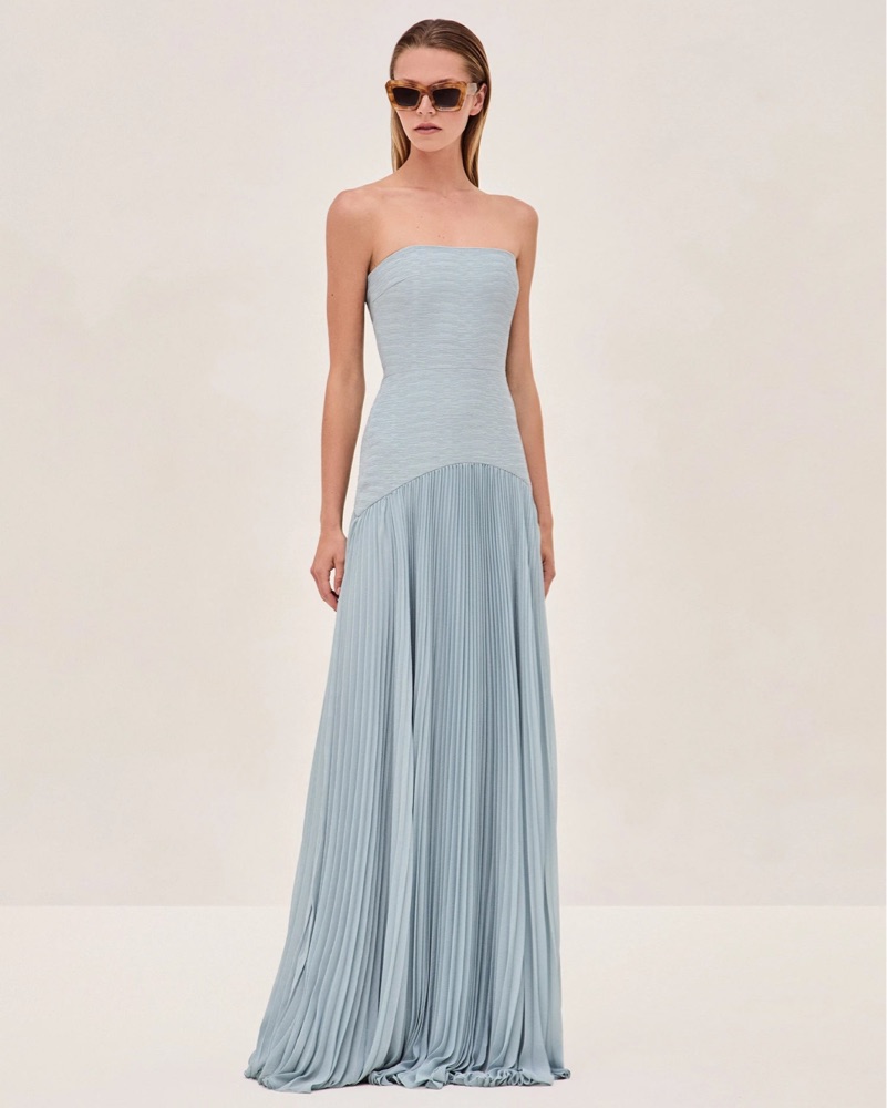 linen dress blue Daniella Lace Corset Pleated Maxi Dress Light Blue main image 1