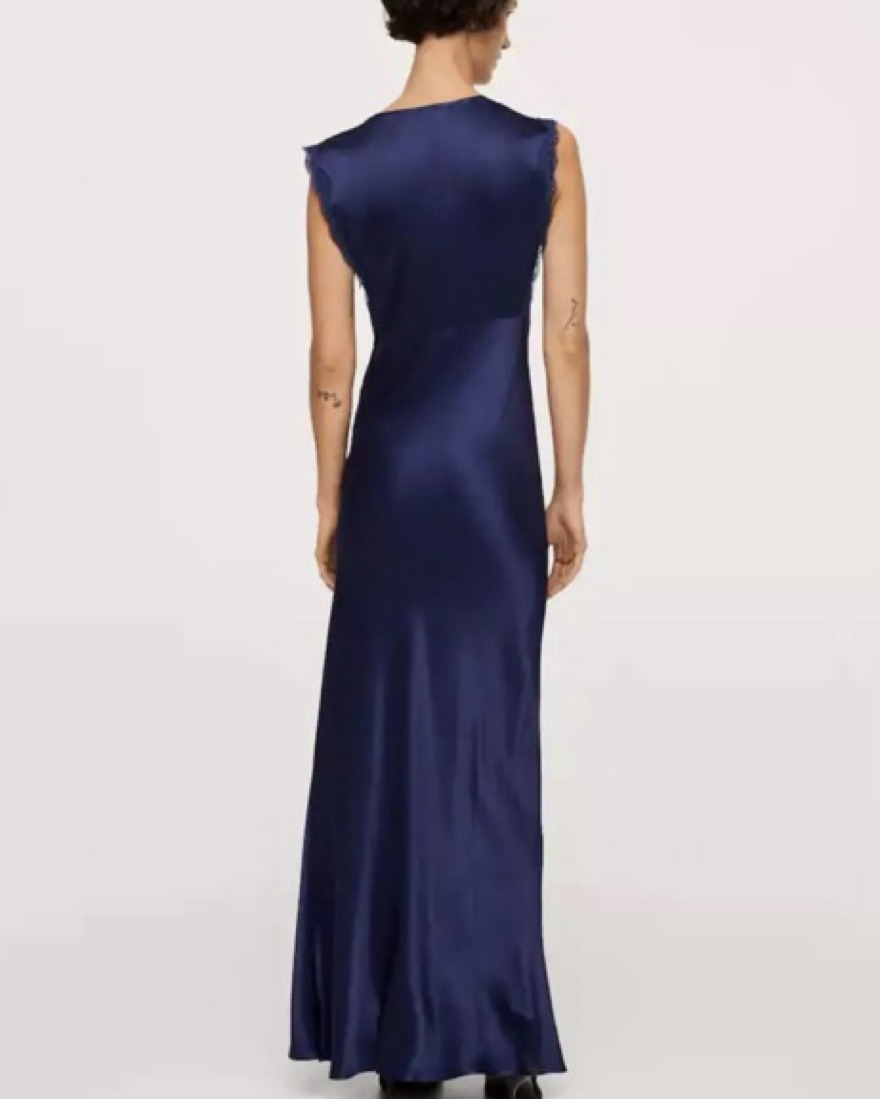 Mango Navy Blue Satin Effect Lace Dress by Mango - Pickle