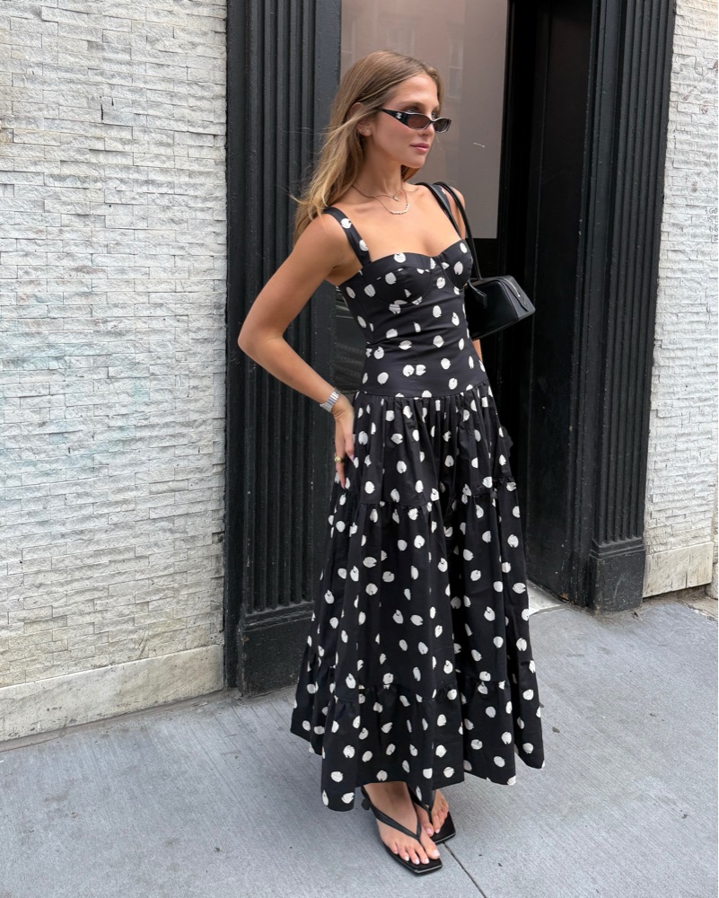 cara cara brown polka dot dress Cara Cara Gimlet Polka Dot Linen Midi-Dress