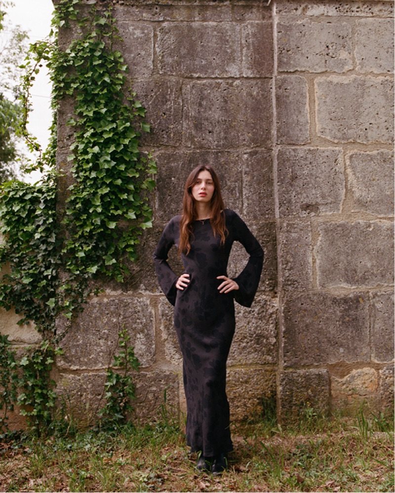 realisation par black dress Luhana Maxi Dress with Crochet Tie Details in Print Black