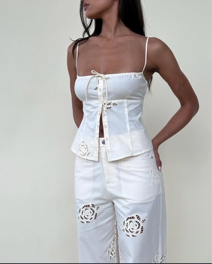 We Wore What Rose Embroidered Set by WeWoreWhat - Pickle