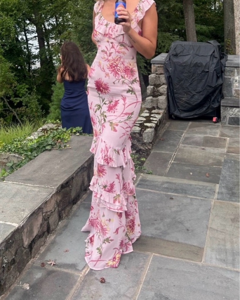 reformation pink floral dress Gown by Reformation or tags and labels are snipped Reformation Everett Linen Midi Dress