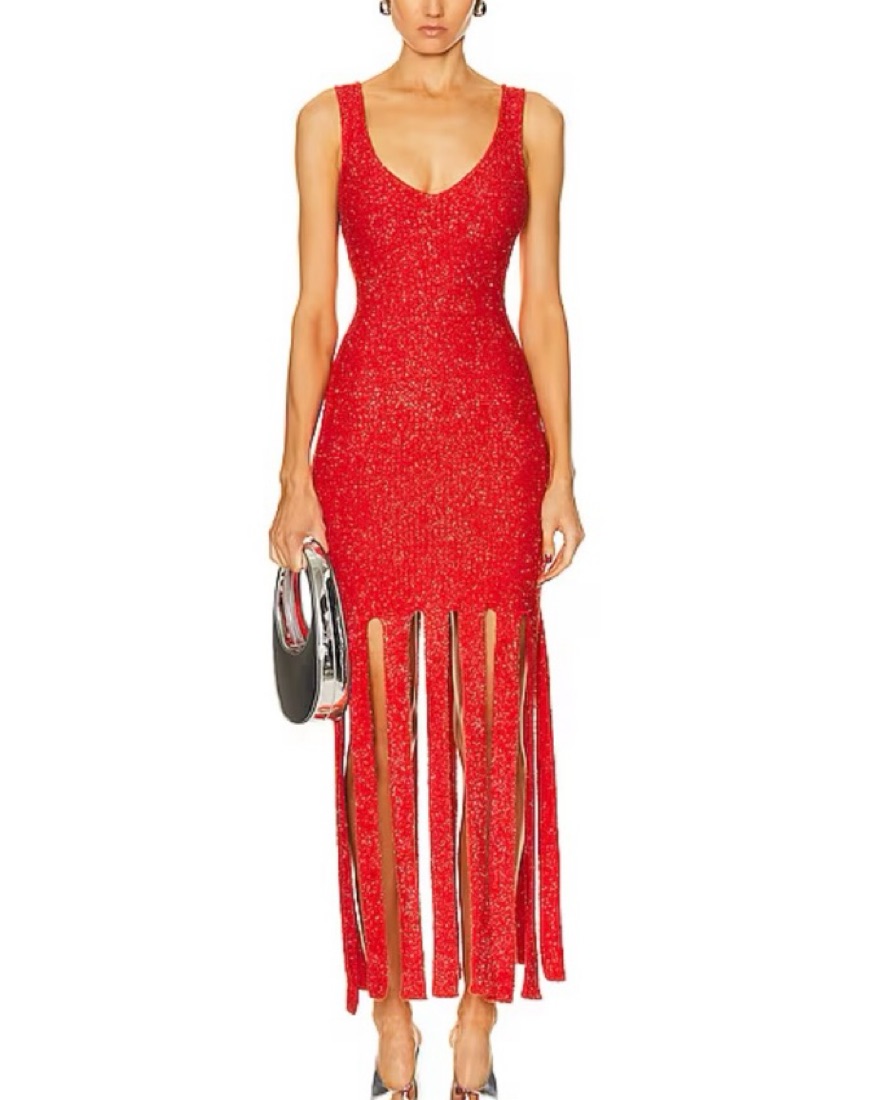 simon miller red fringe dress Simon Miller Wallis Knit Fringe Dress - Coral Red