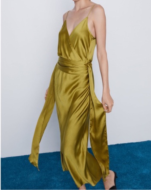 Yellow Green Zara Midi Satin Dress by Zara - Pickle