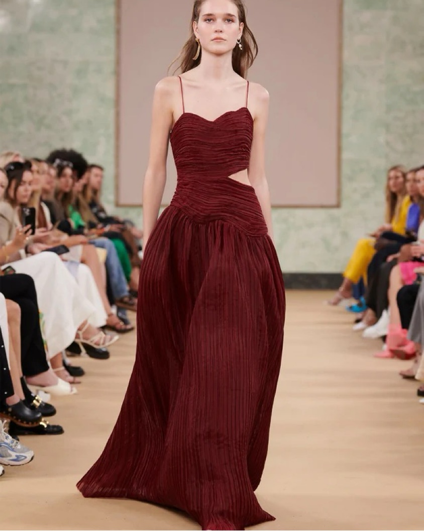 aje burgundy dress Ophelia Lace Midi Dress-MAHOGANY / 4