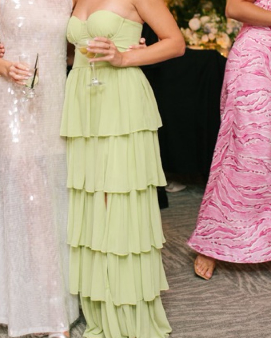 lovers friends green dress Lisa Neon Green Draped Long Dress main image 1
