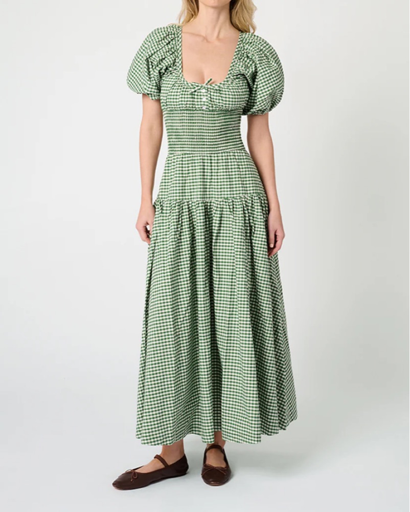 weworewhat puff sleeve smocked midi dress Puffed Sleeve Smocked Midi Dress  Styled With Claire