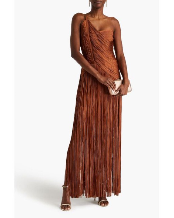 Herve Leger Fringe One-Shoulder Gown by Herve Leger - Pickle