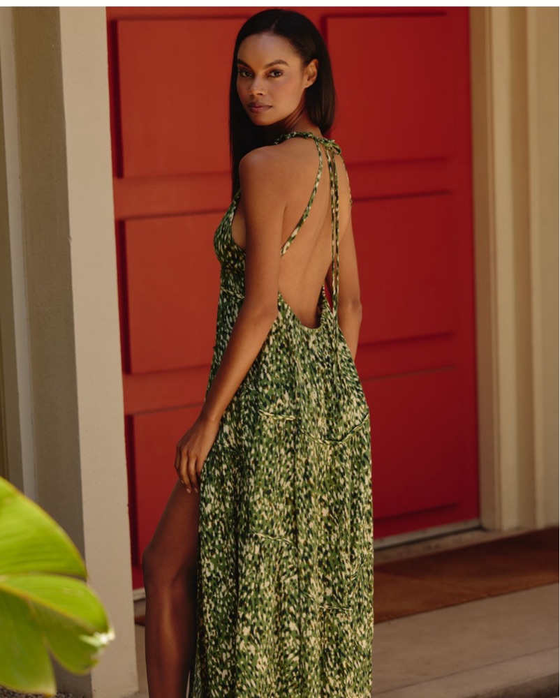 Celandine Sleeveless Plunge Midi Dress by Anthropologie - Pickle