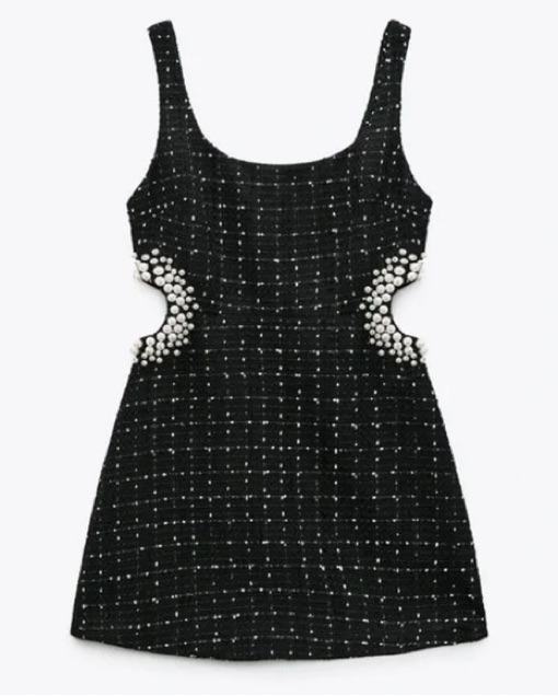 Zara Black Tweed Pearl Dress by Zara - Pickle