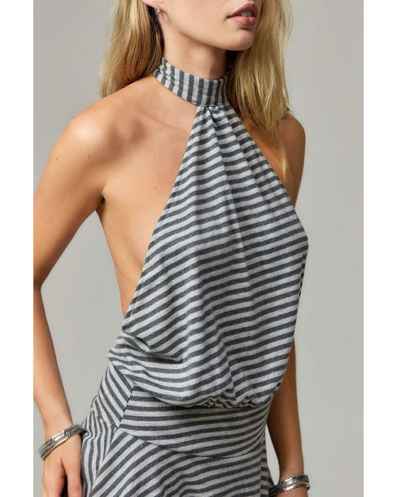 low cut bodycon mini dress SEXY side out Plunging V Neck Halter 5% Spandex D31390- Color:purple leaf cover up