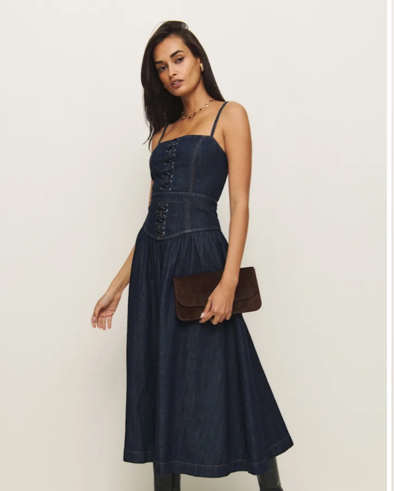reformation denim maxi dress Reformation Balia Denim Midi Dress