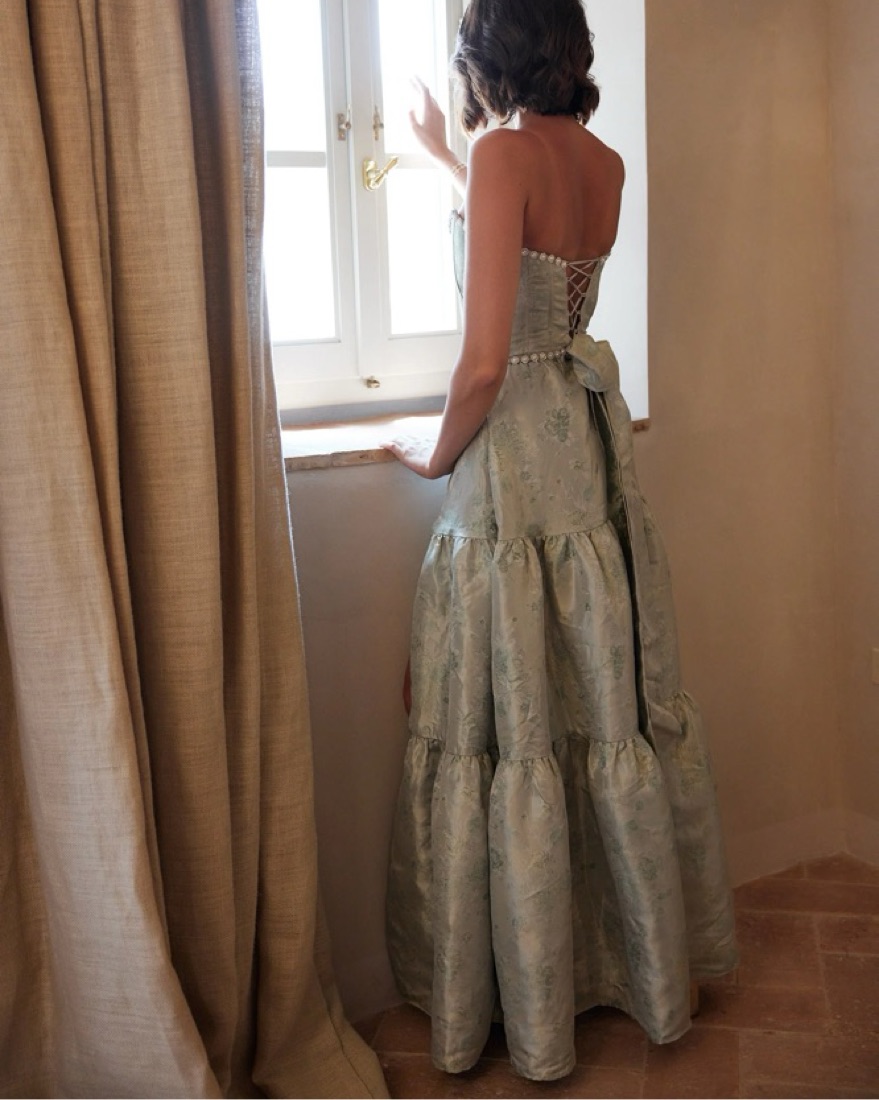 windsor sage green dress The Veronica Dress in Sage Windsor Brocade US 14 / Sage Windsor Brocade