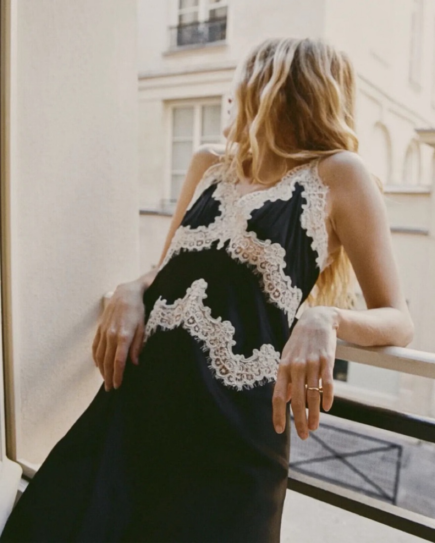 Dôen Obelia Corded Lace Trim Silk Dress by Doen - Pickle