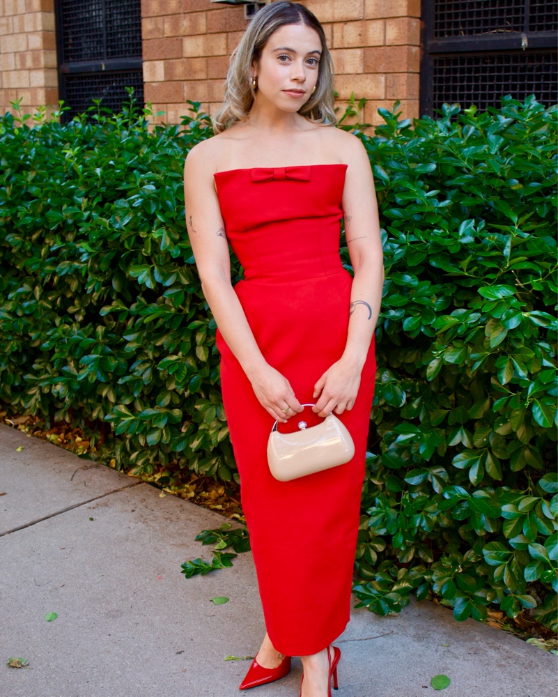 helsa red strapless dress Helsa The S Curve Midi Dress Red Size XS / AU 6