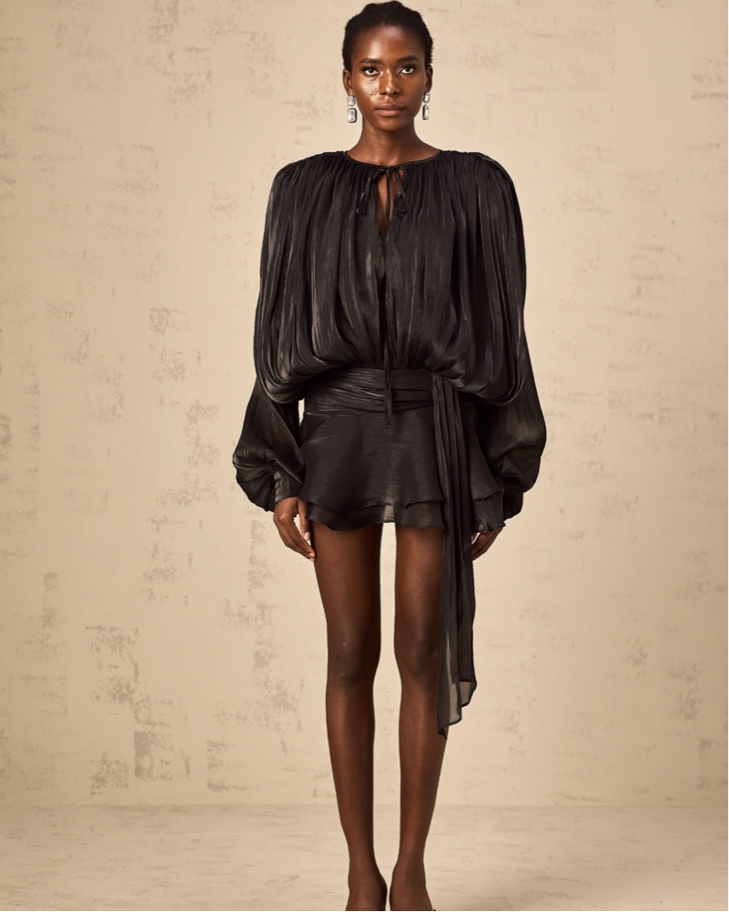Eugenie Black Fully Pleated Ruffled Mini Dress by Miss Rosier - Pickle