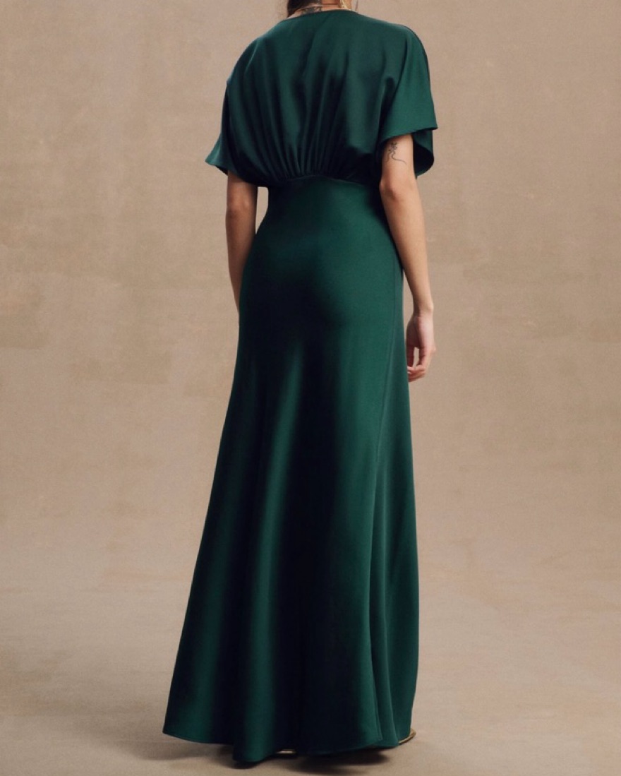 BHLDN Leila Deep-V Flutter-Sleeve Satin by BHLDN - Pickle