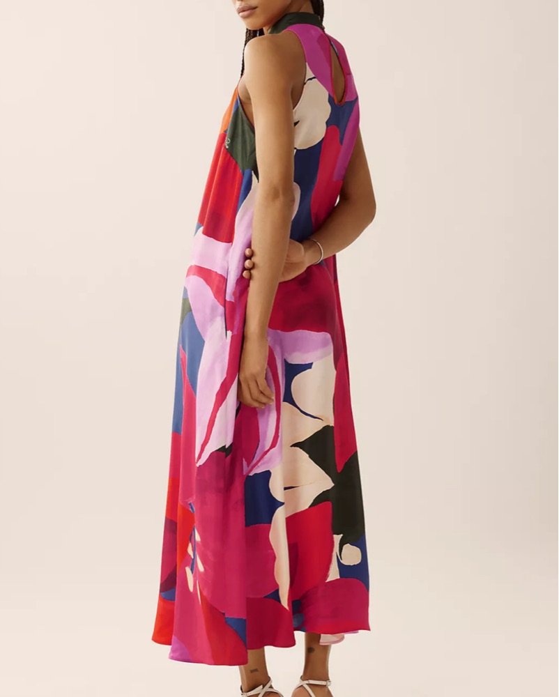 farm rio floral halter maxi dress Farm Rio Coast Stars Maxi Dress | Print/White | Size XS
