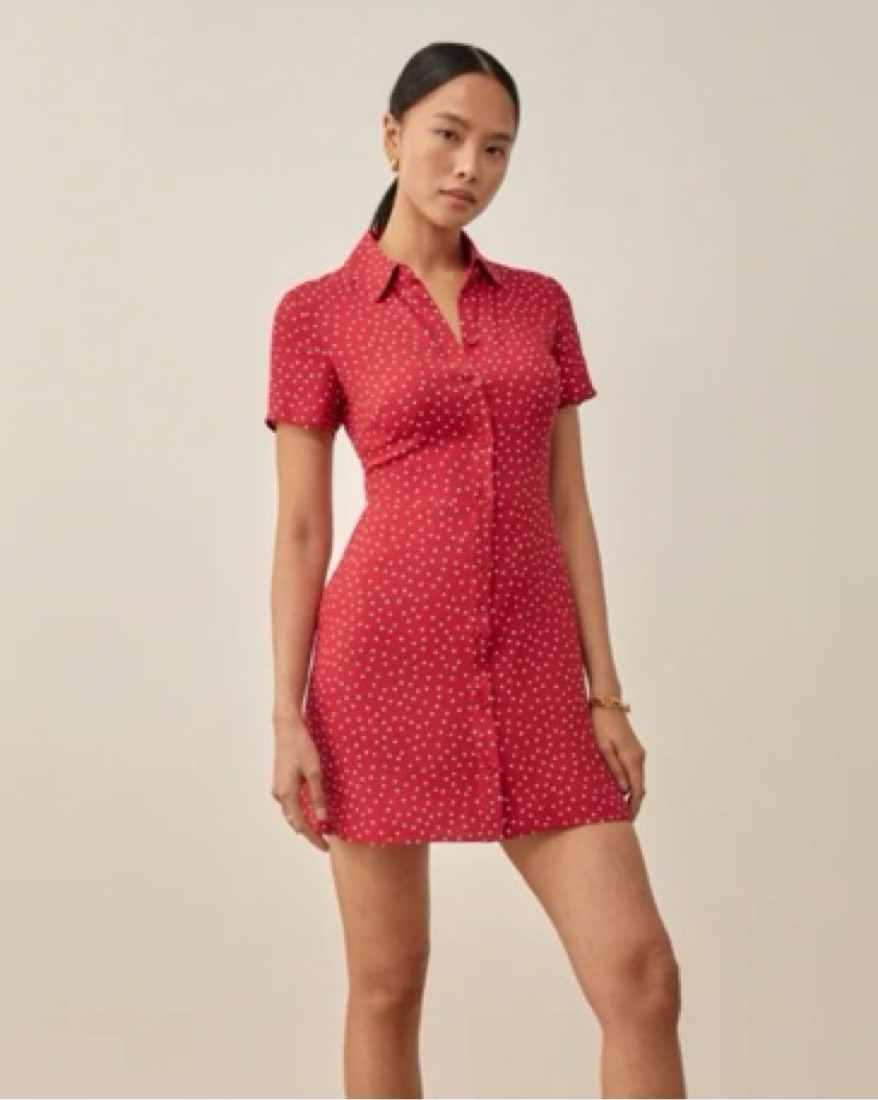 Reformation Noble Polka Dot Shirt Dress by Reformation - Pickle