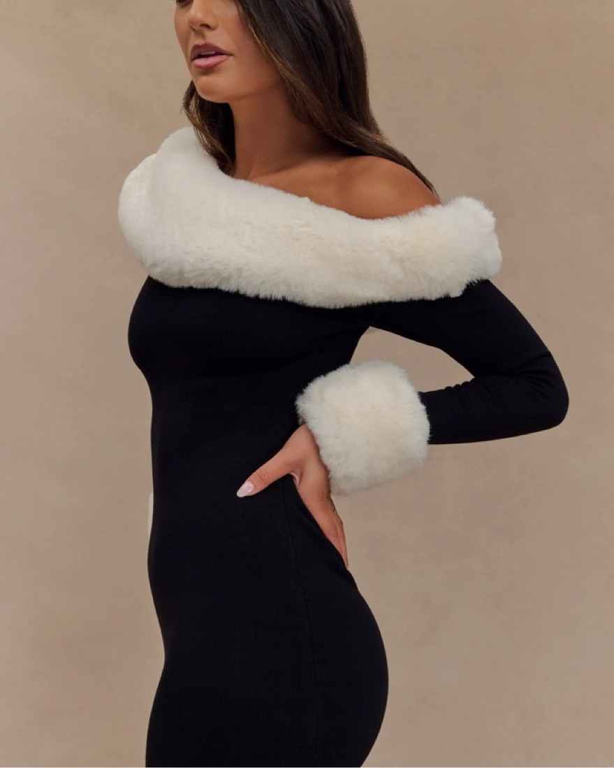fur trim maxi dress Naked Faux Fur Maxi Dress