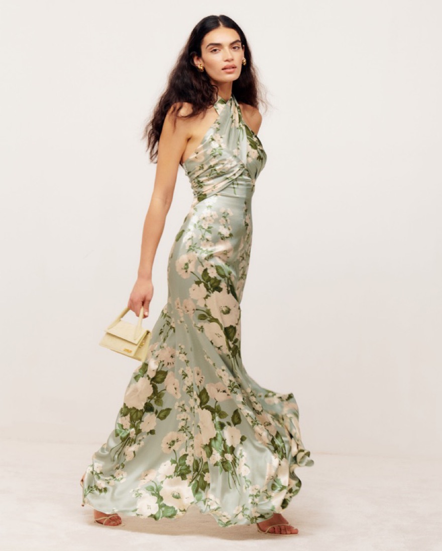 reformation green floral wrap dress Reformation main image 1
